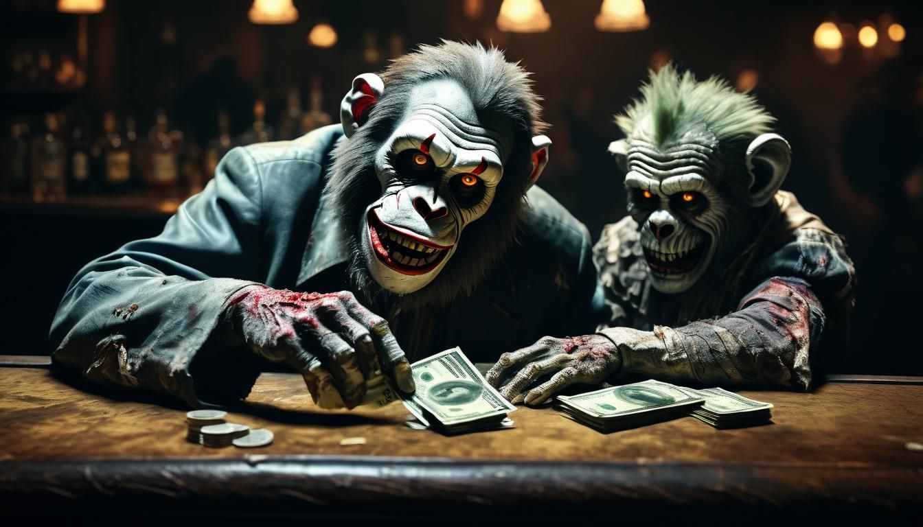Hyperrealistic Zombie Monkey Clown's Whiskey Bar Deal