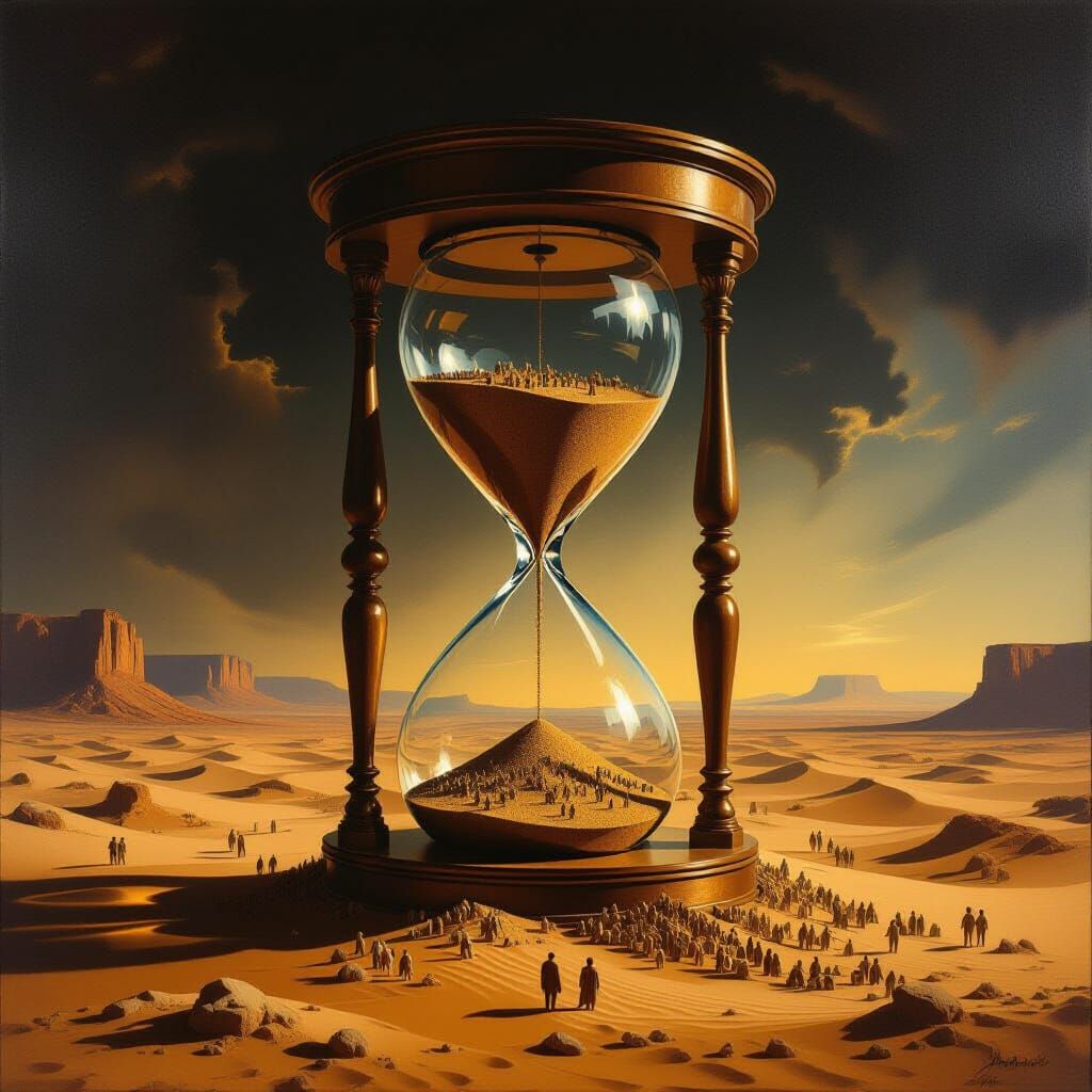 Surreal Baroque Hourglass Painting of Human Figures