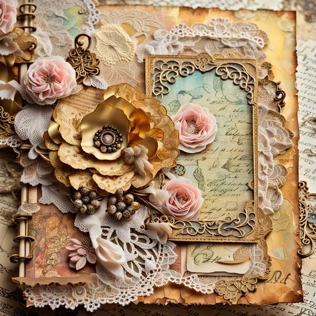 Detailed Mixed Media Collage Art with Vintage Elements