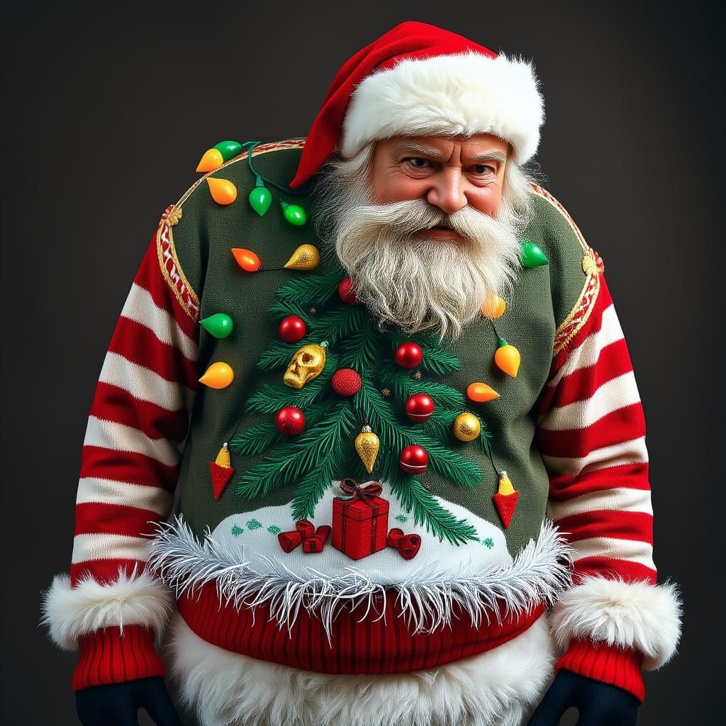 Ugly Christmas Sweater with Toothless Santa Portrait