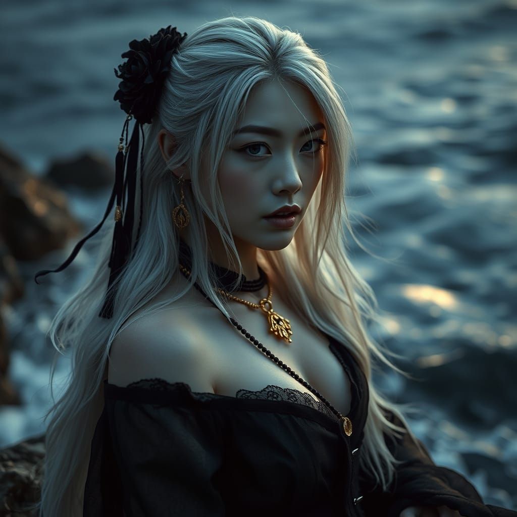 Mysterious Chinese Sorceress in Stormy Seas