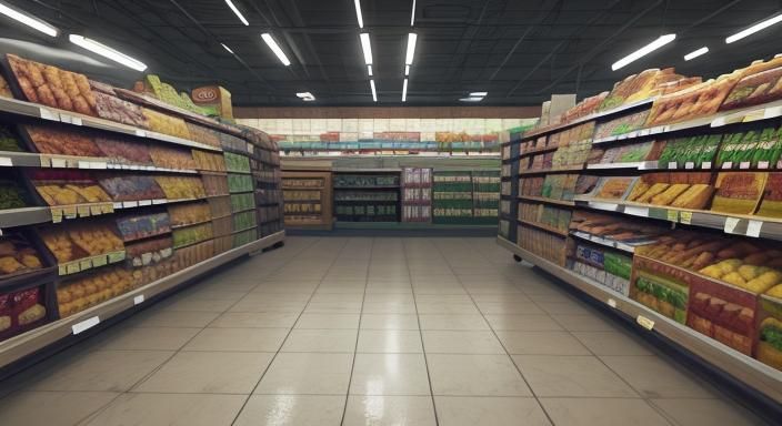 Expired Food Aisle in 3D Cinematic Style