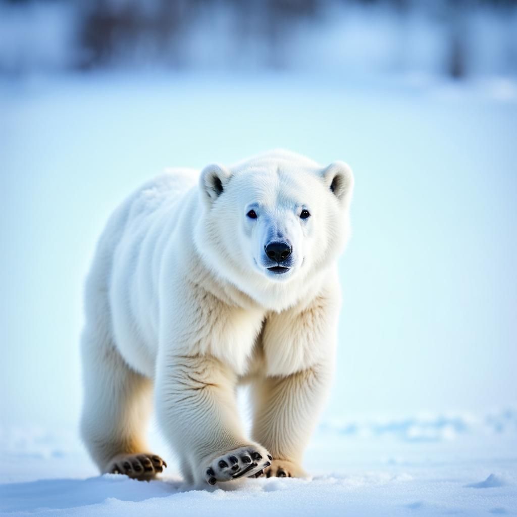 Fluffy Baby Polar Bear in Snowy Landscape