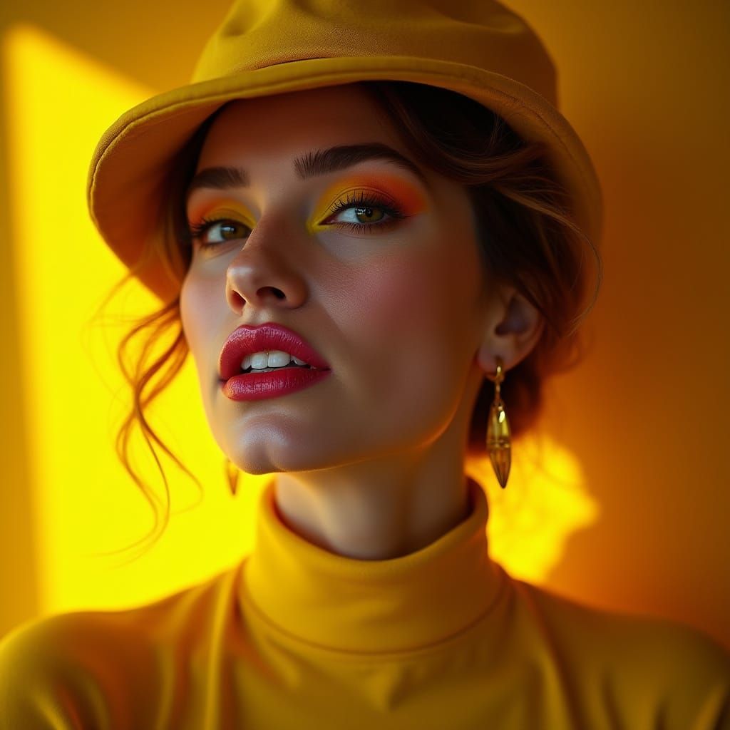 Pin-up Woman Portrait in Vibrant Yellow Clothing