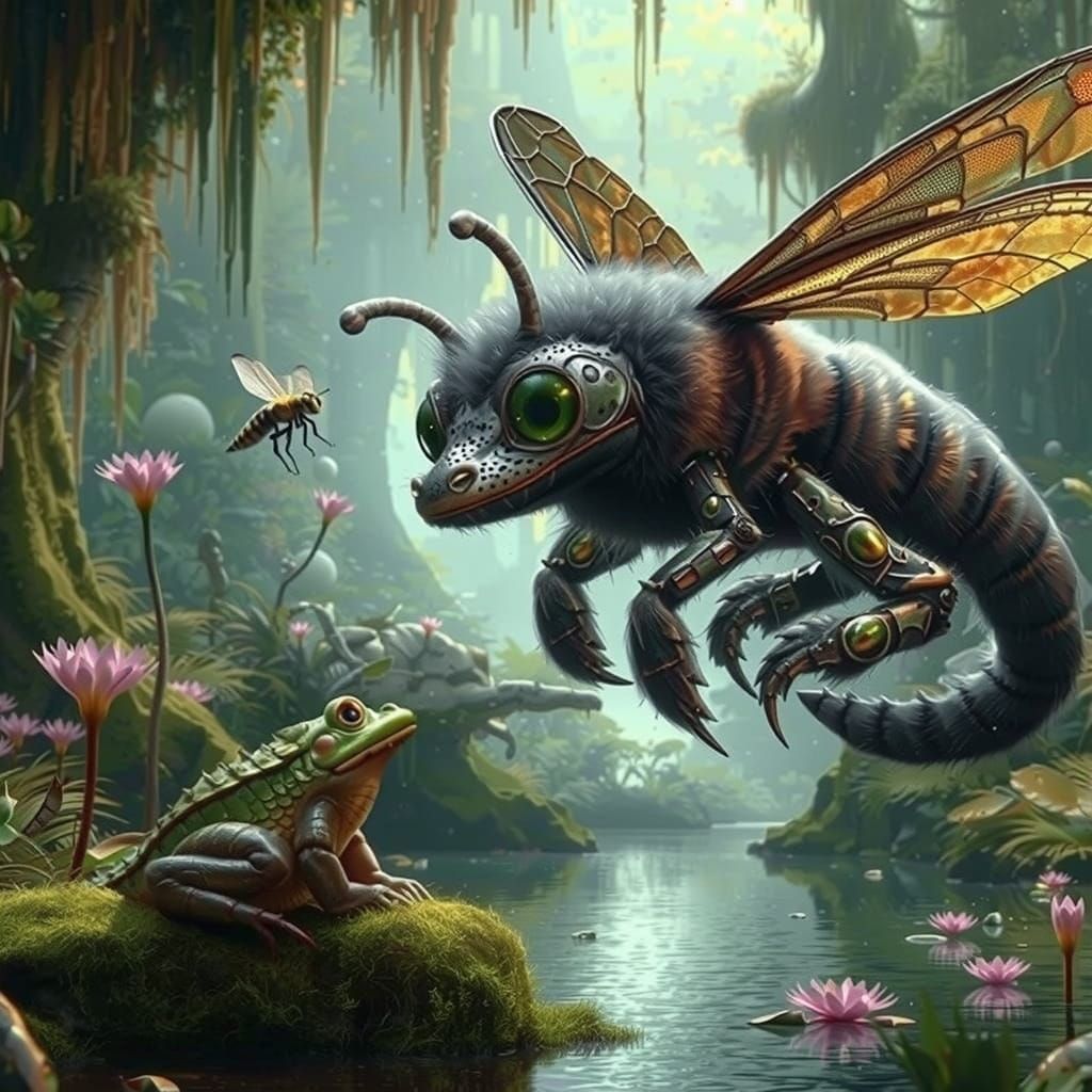 Alligator and Dragonfly in Swamp, Whelan Style