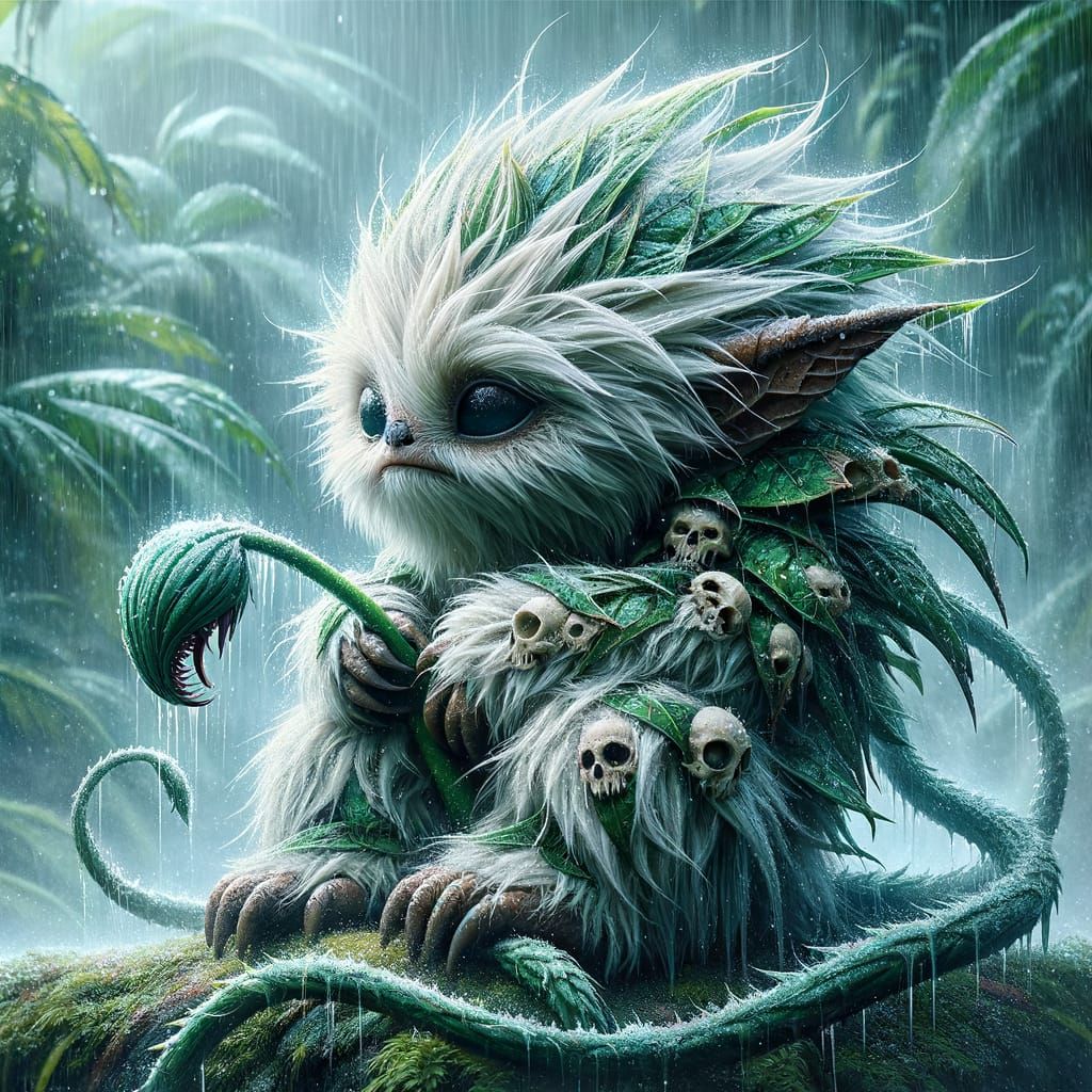 Fantasy Creature in Tropical Rainforest Amidst Storm