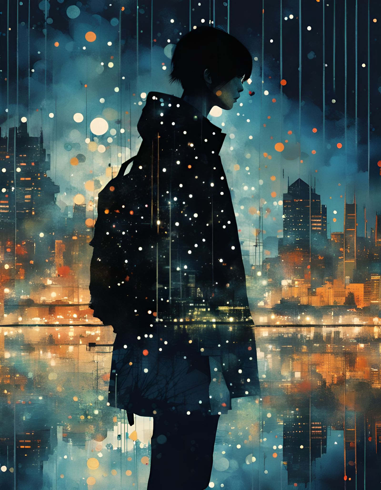 Dazzling Nighttime Cityscape Lights in Double Exposure Style
