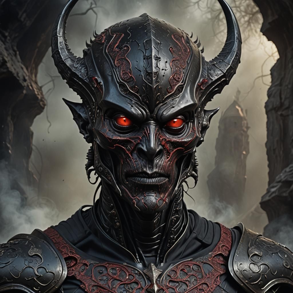 Demonic Alien Knight Portrait in Hyperrealism