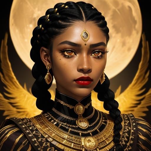 Gorgeous Moon Lady with Gold Skin and Braids