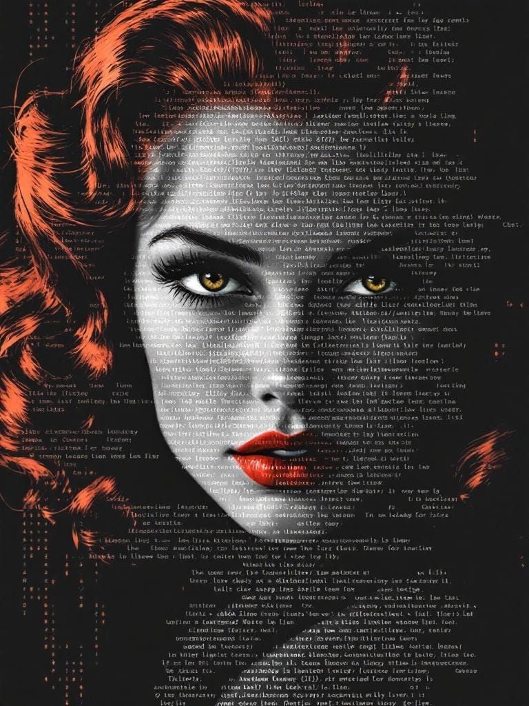 Pin-Up with ASCII Overlay in Computational Art Style