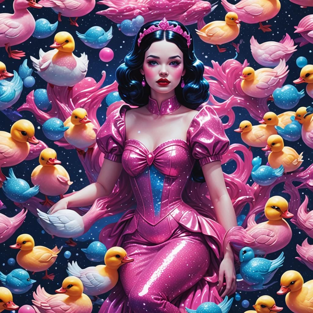 Snow White Space Mermaid in Synthwave Style