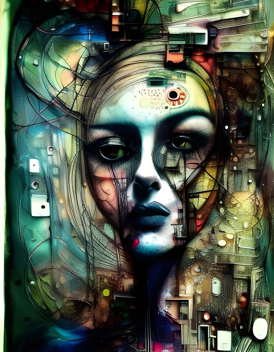 Surreal Post-Apocalyptic Portrait with Geometric Elements