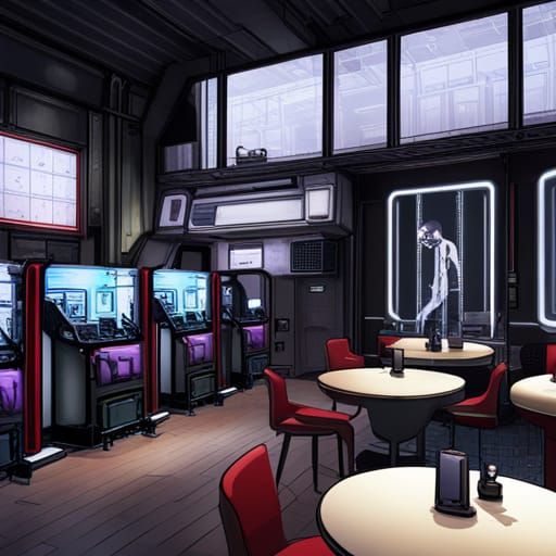 Cyberpunk Cafe with Neon Lights