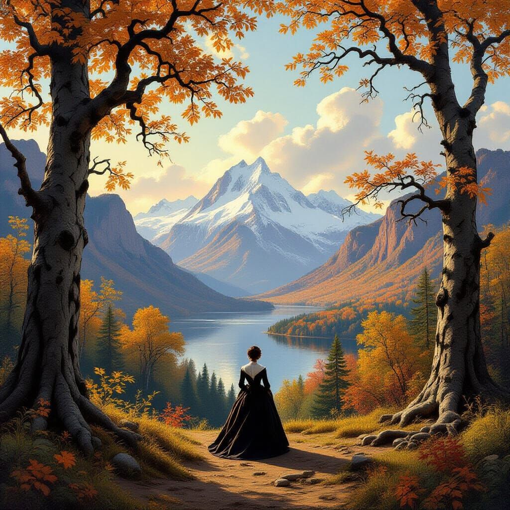 Majestic Mountains Over Autumn Forest Clearing