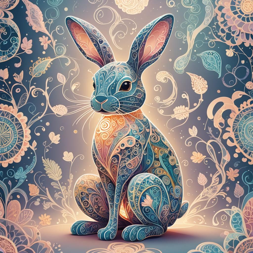 Bunny Lamp with Fractal Patterns in 3D Vector Art