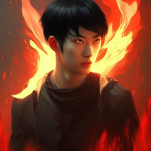 Fiery Asian Man: Dark Fantasy Concept Art