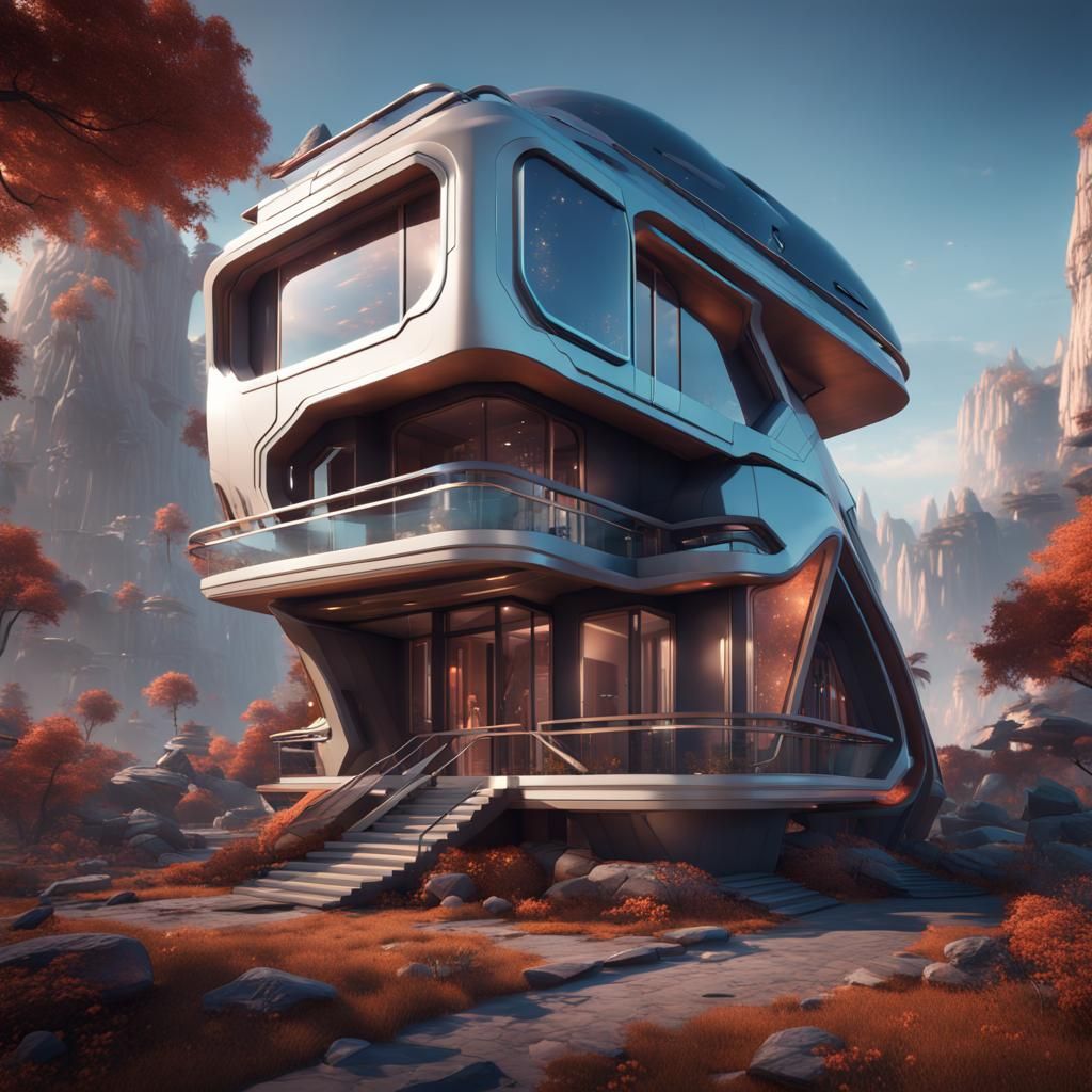 Futuristic Two-Story House in Detailed Digital Painting