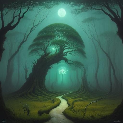 Ethereal Tree Woman in Emerald Forest