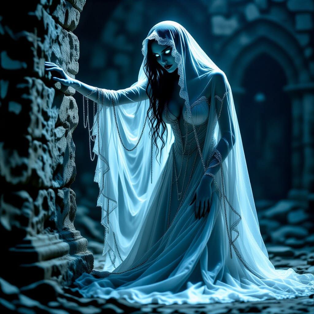 Ethereal Ghost in Chains: Gothic Surrealism Art