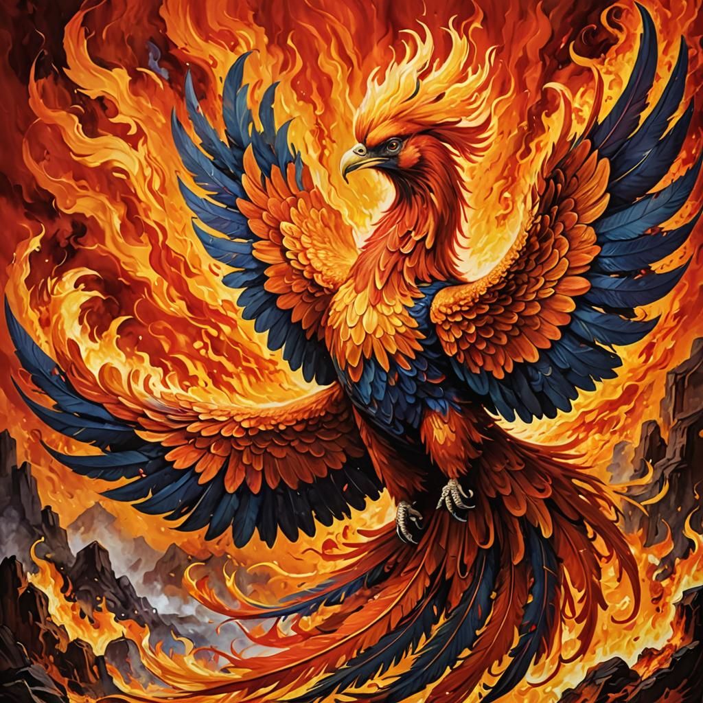 Majestic Phoenix Rising from Fiery Inferno