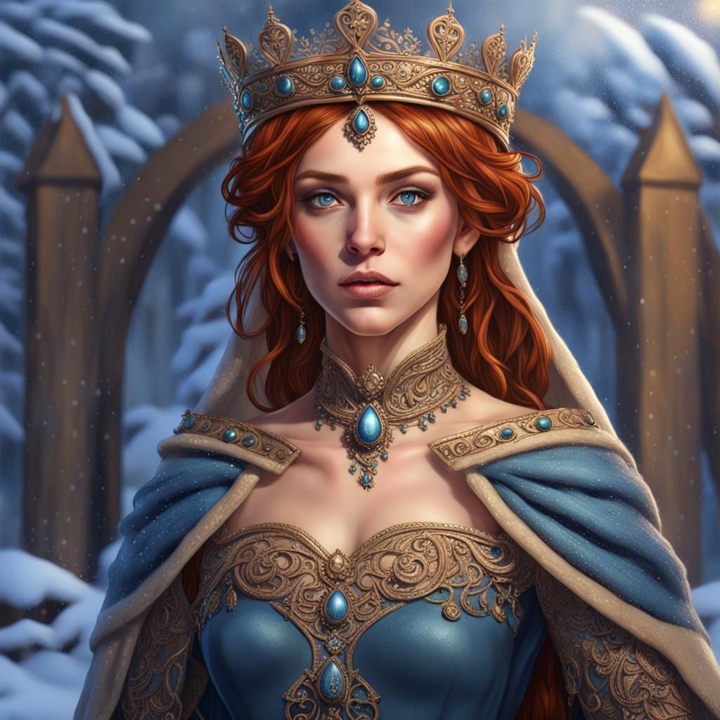 Gorgeous Winter Queen with Auburn Hair, Hyperrealistic Portr...