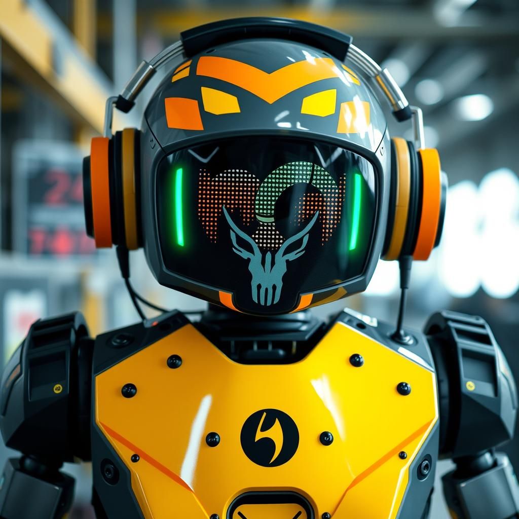 Industrial Droid with Headphones and LED Face