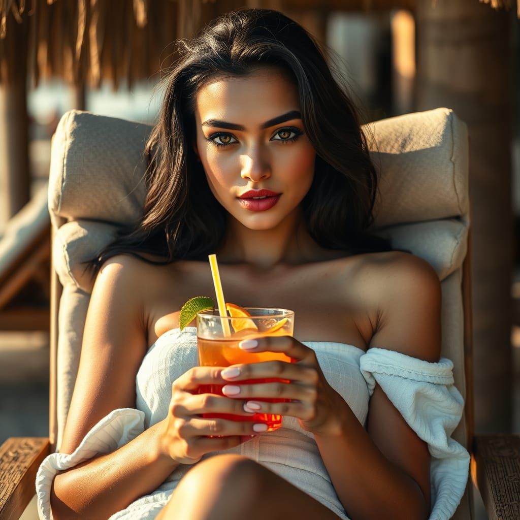 Sultry Tropical Goddess in Cinematic Beach Scene