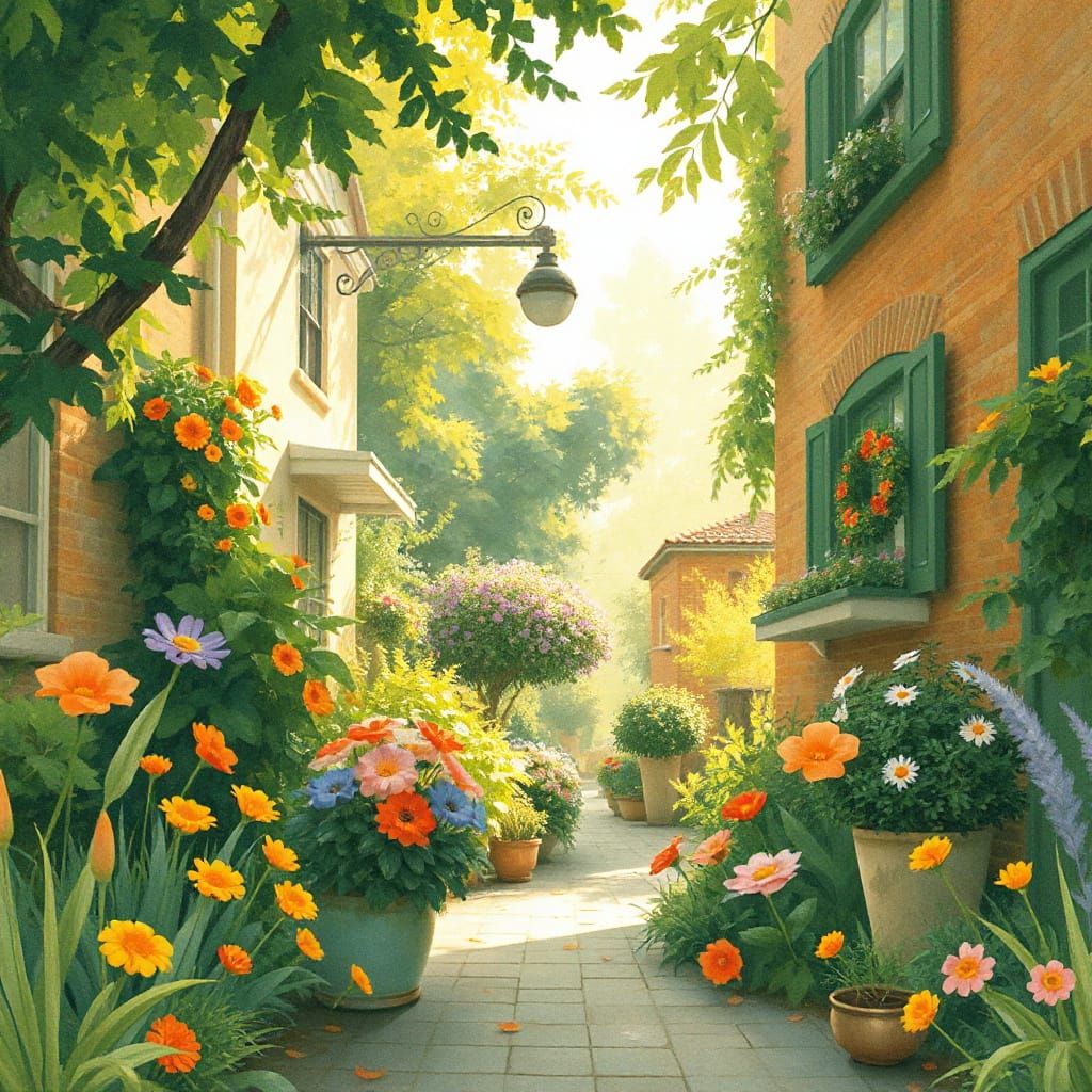 Whimsical Urban Garden in Art Nouveau Style