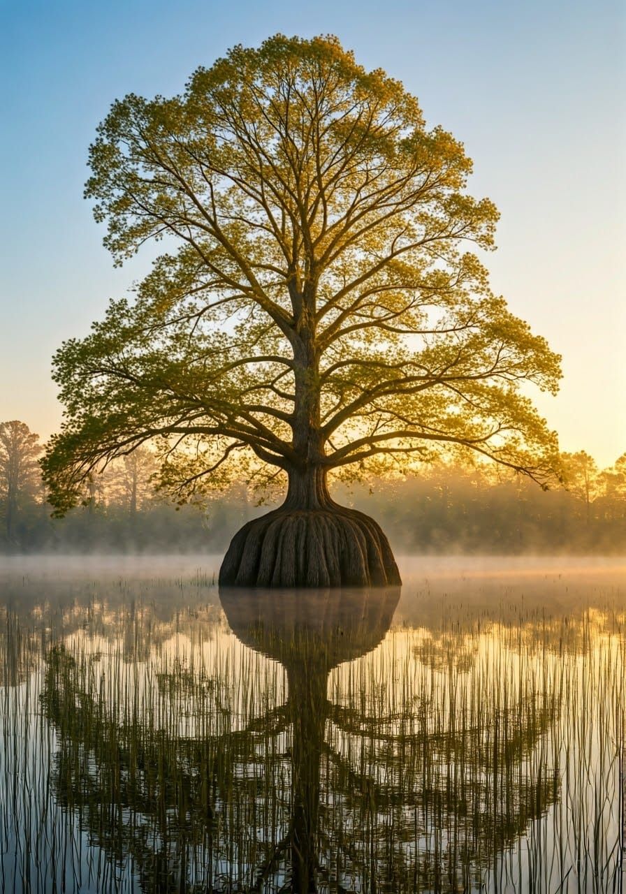 Majestic Ogeechee Tupelo Tree in Romantic Wetland Landscape