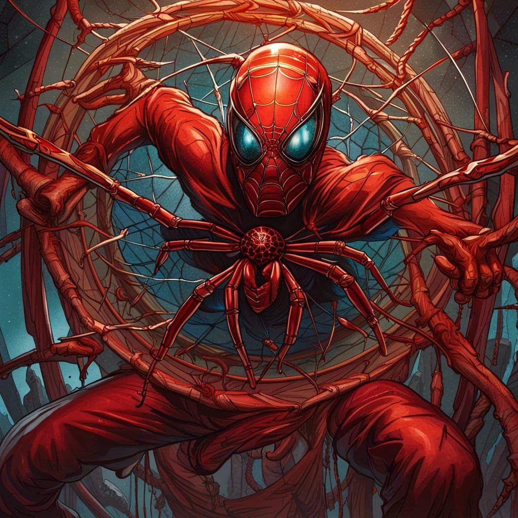 Big Red Spider on Dreamcatcher: Hyperrealistic Comic Art