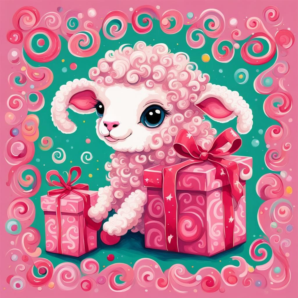 Cute Pink Lamb Delivers Christmas Gift