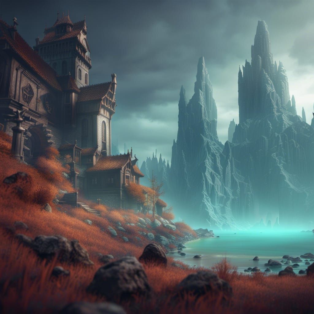 Slender Woman with Fish Body: Detailed Matte Painting