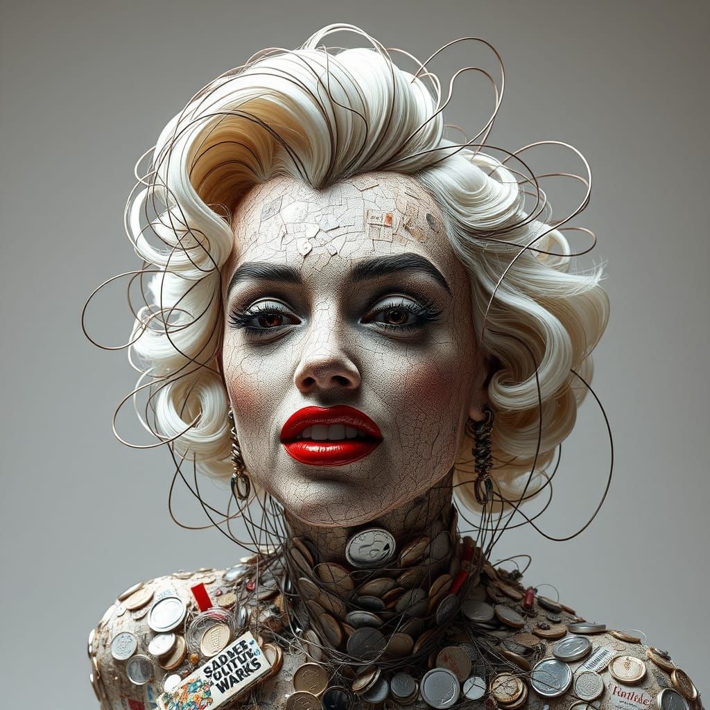 Anamorphic Sculpture of Marilyn Monroe from Junk Materials i...