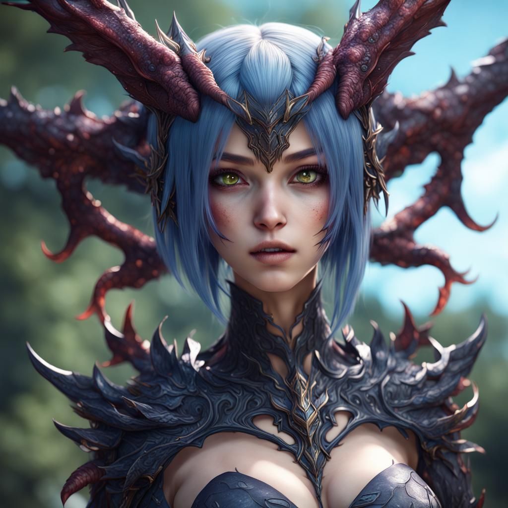Attractive Anime Monster Girl in Detailed Matte Painting
