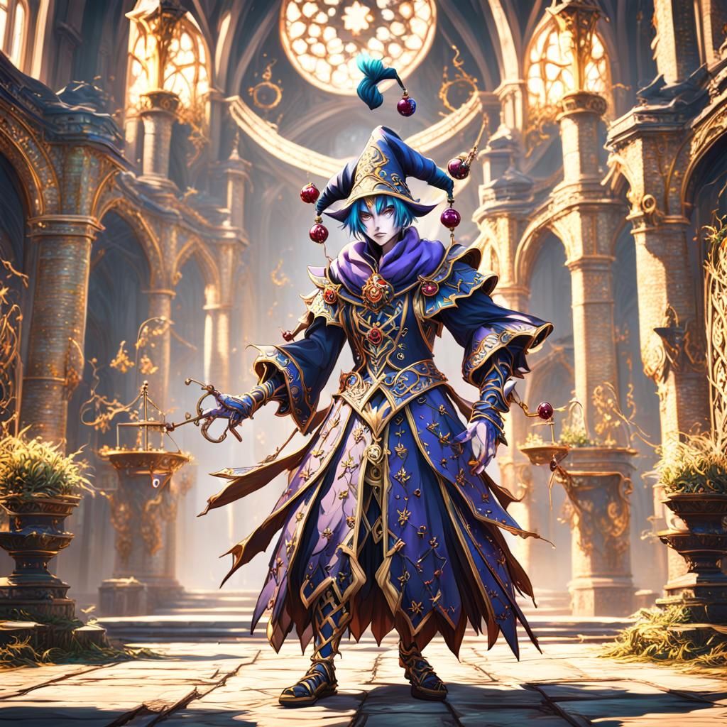 Detailed Anime Medieval Jester in Deep Color