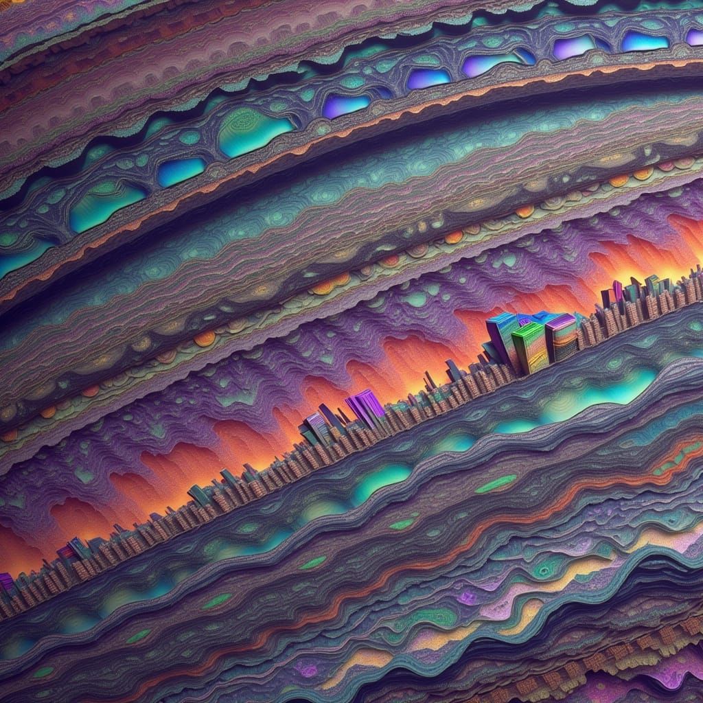 Iridescent Fractal Clouds in Psychedelic 3D Style