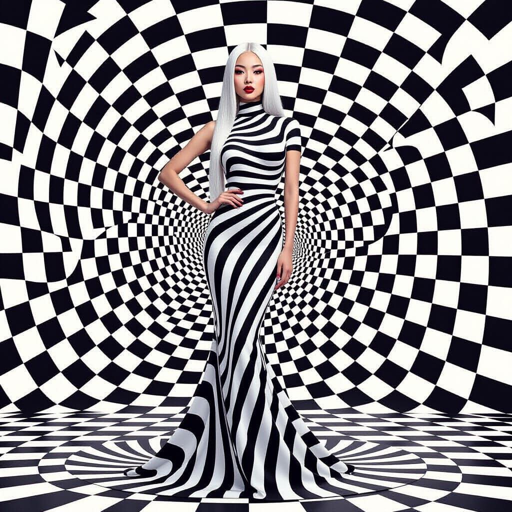 Optical Illusion Art of Woman with Geometric Body Paint