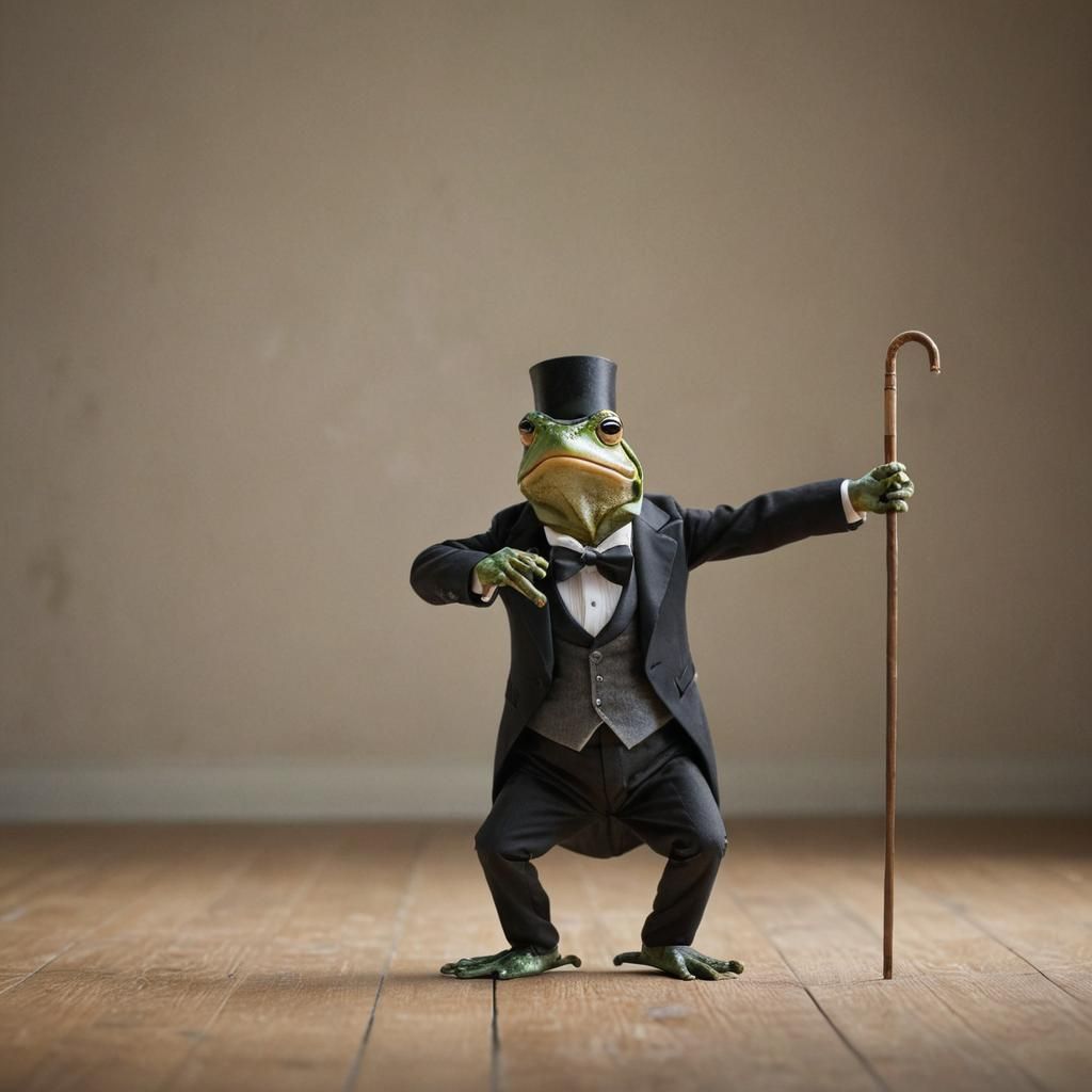 Frog in Tuxedo Dancing on Stage Portrait