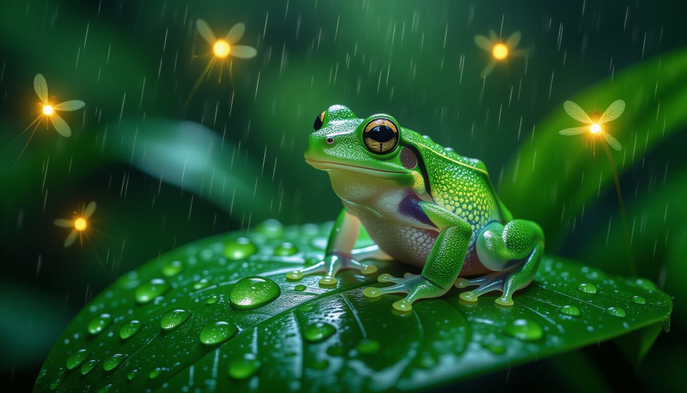 Glass Frog in Rainforest at Night: Macro Photography