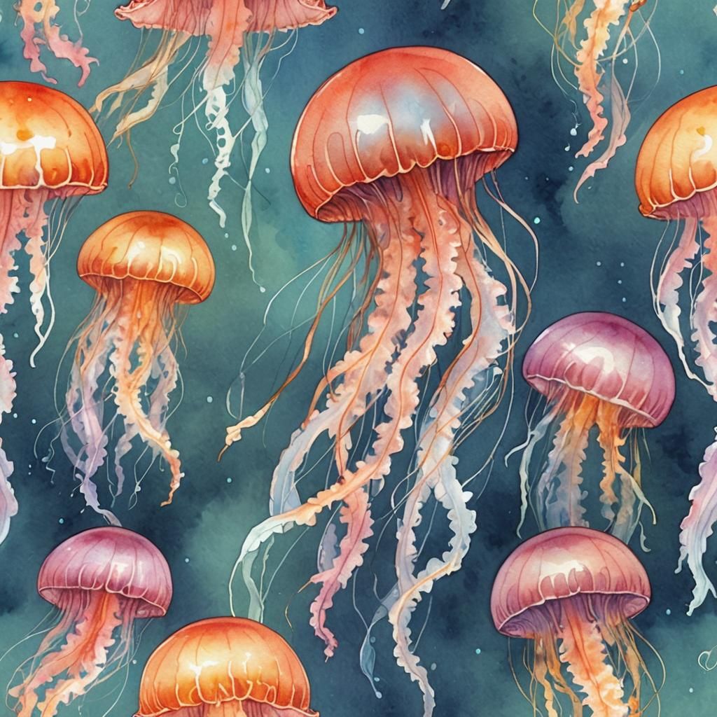 Glowing Translucent Jellyfish in Watercolor Style