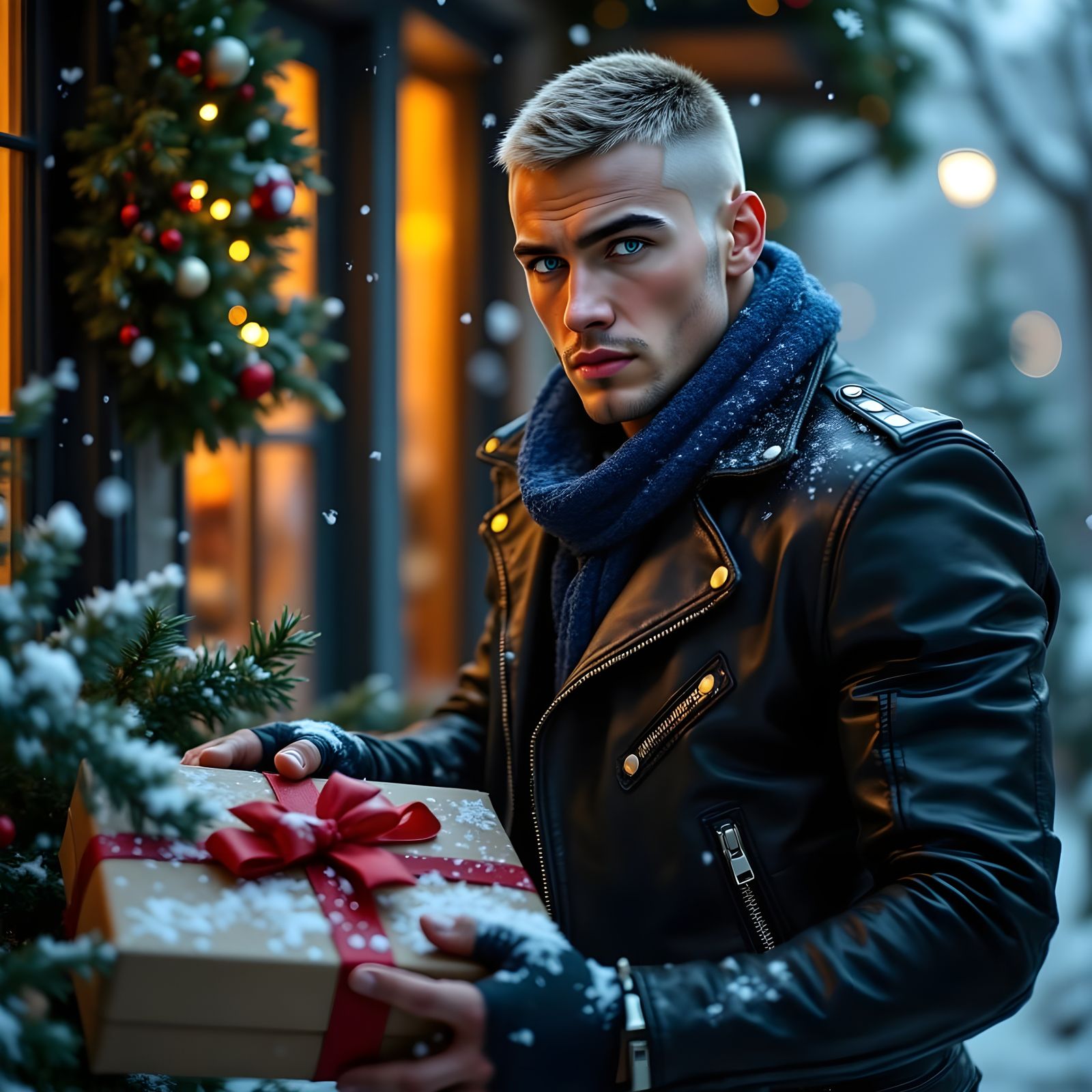 Moody Christmas Delivery in Hyperrealistic Style