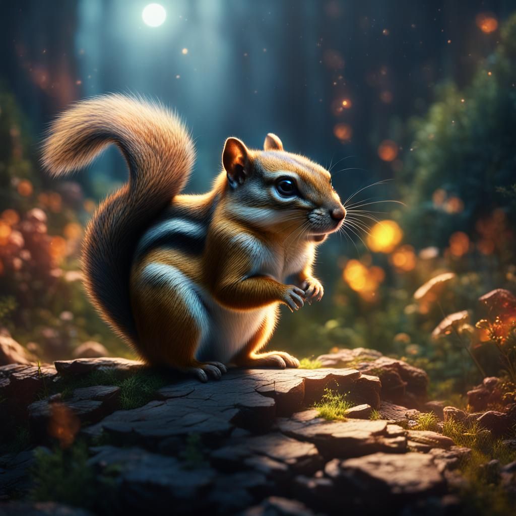 Chipmunk Gazing at Transcendent Light: Fantasy Concept Art