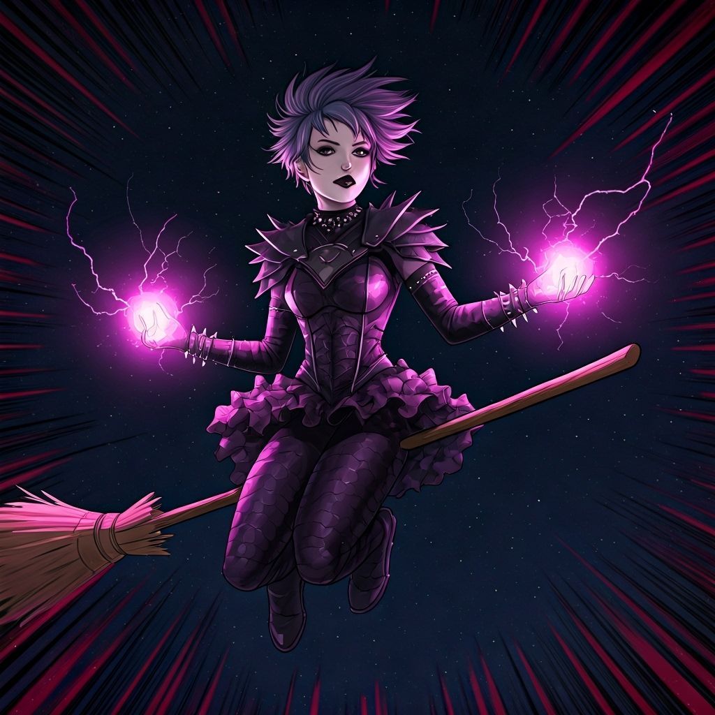 Gothic Witch Hero in Neon Aura