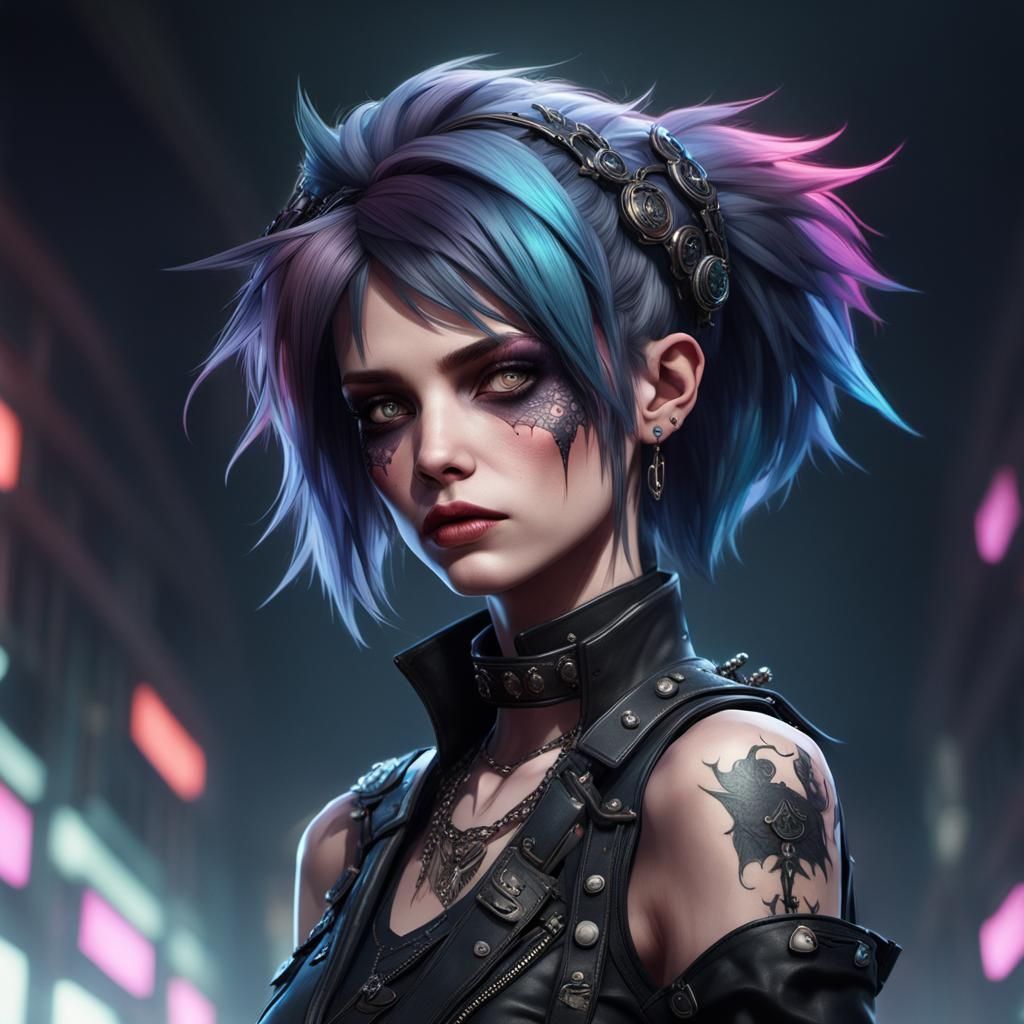 Gothic Punk Woman Portrait in Hyperdetailed Style