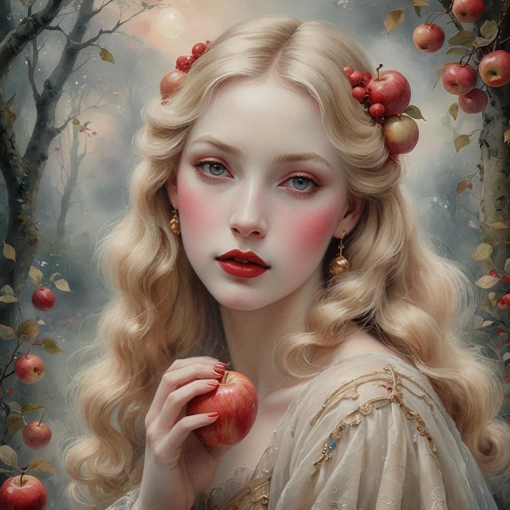 Mysterious lady with red apple