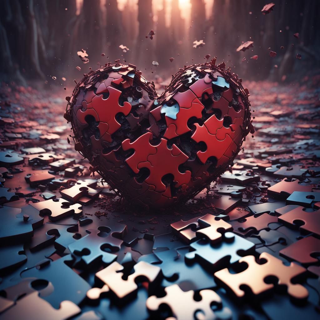 Broken Heart Puzzle in Detailed Matte Painting