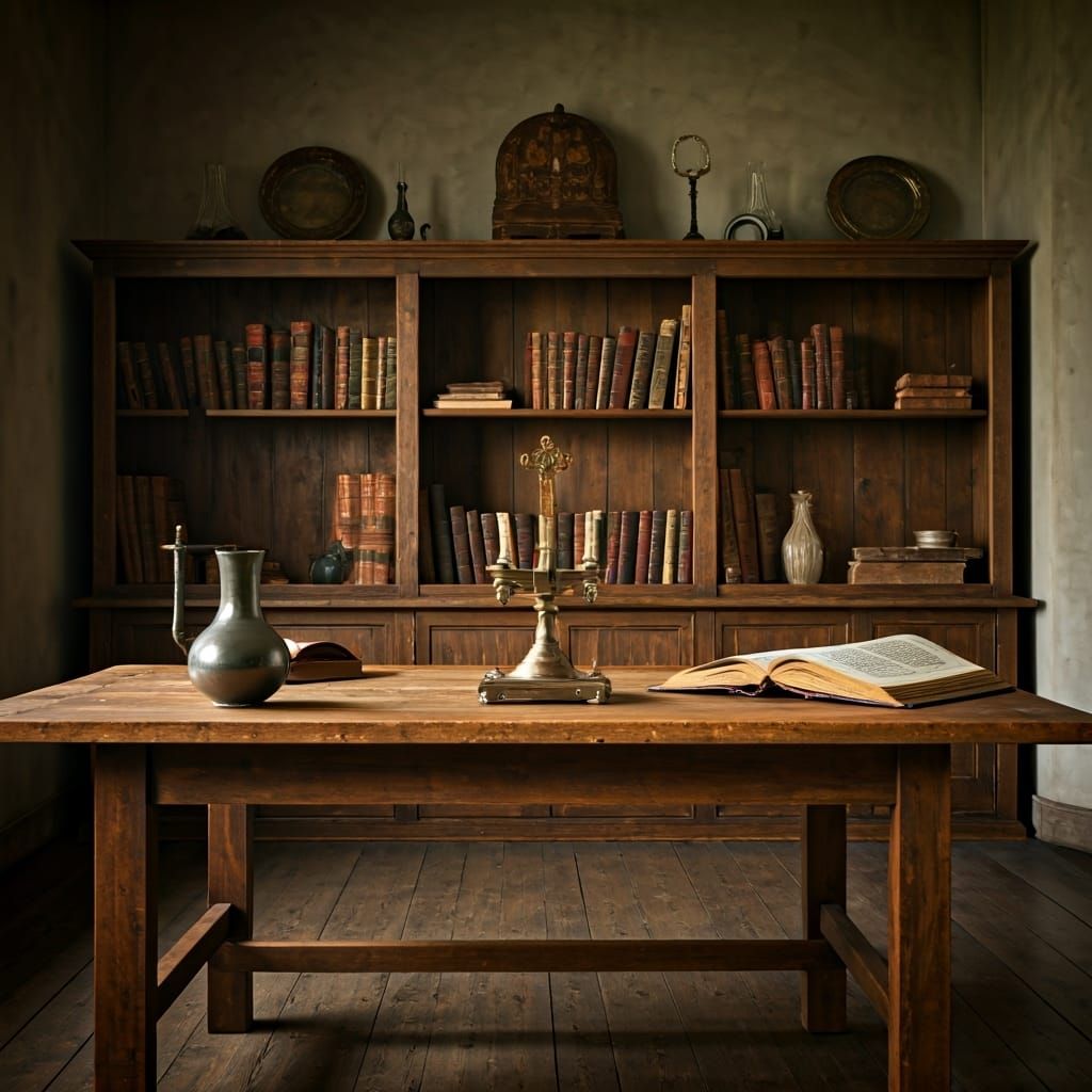 Golden-Lit Study with Holy Books, in Dutch Style