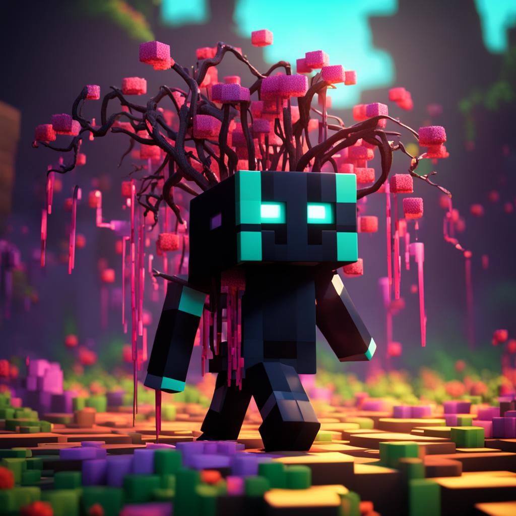 Minecraft Enderman with Vines: 3D Digital Art
