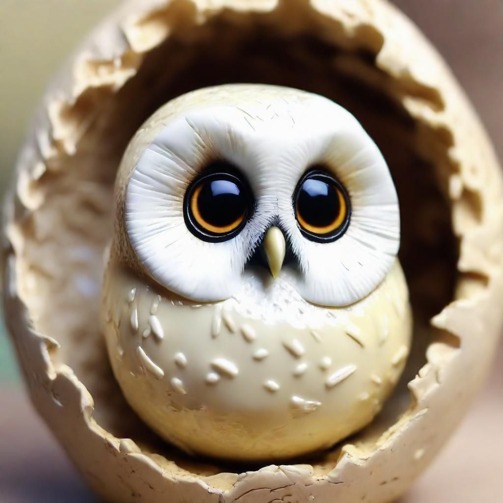 Adorable Retrofuturistic Baby Owl Hatching
