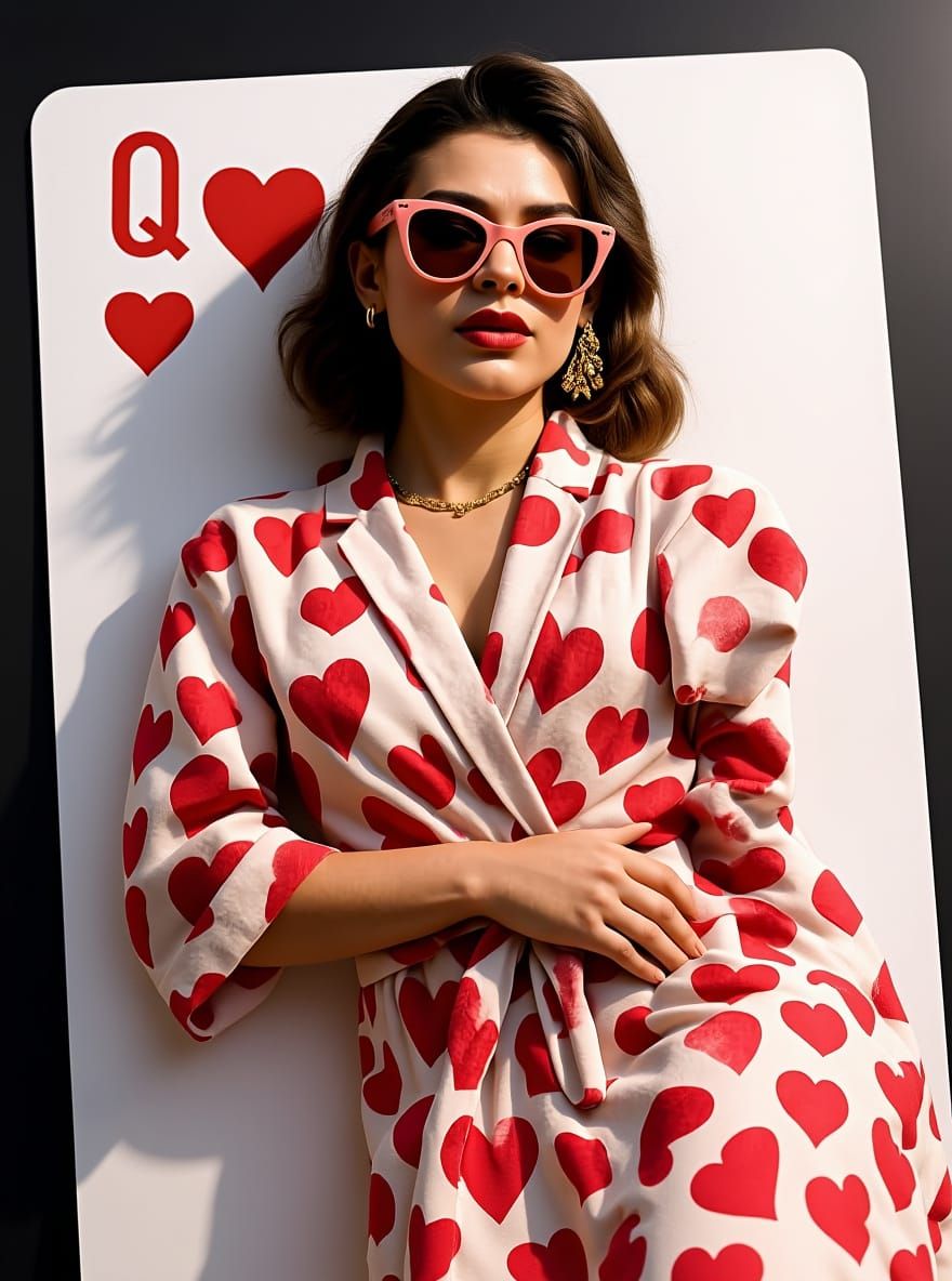 Glamorous Queen of Hearts Fashion Model in Pink Sunglasses
